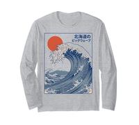 Great Wave Otaku Vintage Japanese Ukiyo-E Ocean Art Manche Longue