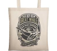 Great Whale Blue Deep Ocean Adventure Sac fourre-tout en coton écologique naturel Beige