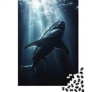 Great White Shark Underwater Sunlight Panneau Métallique Rustique 38x26cm/1000pcs pour Le Salon, Idée De Crémaillère pour Les Passionnés De Déco Rustique