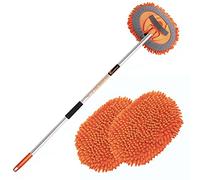 GreatCool Brosse Lavage Voiture Nettoyage à Manche Long Kit de Vadrouille, 2 en 1 Chenille Microfibre Balai Pinceau pour Véhicule Voitures Camion Caravane, sans Rayures (Orange)