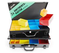 greate 2x Boîte de rangement visserie métal avec 23 bacs amovibles - valise vide pour petites pièces - mallette de tri métallique comme boîte à vis - boite rangement vis, organisateur vis