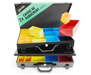 greate 2x Boîte de rangement visserie métal avec 23 bacs amovibles - Valise vide pour petites pièces - Mallette de tri métallique comme boîte à vis - Boite rangement vis