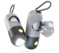 greate 2x Distributeur sacs à déjections canines avec lampe de poche et mousqueton - Distributeur de sacs pour laisse de chien