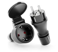 greate Lot de 1 prise mâle + 1 prise femelle Schuko étanche IP54 - Avec protection anti-torsion et anti-traction - Prises femelles 230 V, 2 pôles, 16 A et 3,7 kW