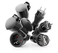 greate Lot de 3 prises mâles + 3 prises femelles Schuko étanches IP54 - Avec protection anti-torsion et anti-traction - Prises femelles 230 V, 2 pôles, 16 A et 3,7 kW