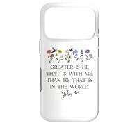 Greater is He That is in Me Christian 1 John 4:4 Bible Verse Coque pour iPhone 17 Pro
