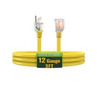 GREATIDE 3 Ft Lighted Outdoor Extension Cord - 12/3 SJTW Heavy Duty Extension Cable with 3 Prong Grounded Plug - 15 Amp Power Cord for Lawn, Garden, Appliances
