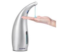 Greatmay Distributeur de savon automatique, avec 4 niveaux réglables, 300 ml, distributeur de savon électrique, sans contact, à piles, avec capteur, étanche IPX6, pour salle de bain, cuisine, gris