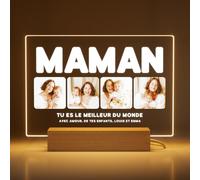 Greatminer Cadeau Fête des Mères avec Photo et Dédicace - Cadre Photo Personnalisé Maman - Idée Cadeau Fête des Mères Anniversaires - Verre Acrylique 18x14 cm avec Option de Socle LED