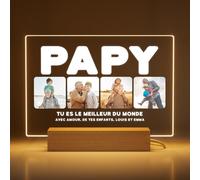 Greatminer Cadeau Papy avec Photo et Dédicace - Idée Cadeau Anniversaire Grand-Père - Cadre Photo Papy Personnalisé - Verre Acrylique 18x14 cm avec Option de Socle LED