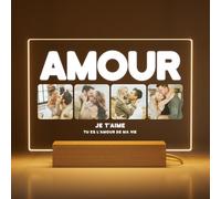 Greatminer Cadeau Personnalisé Amour avec Photo et Dédicace - Cadre Photo Personnalisé Couple - Cadeau Femme Homme Anniversaire Saint-Valentin - Verre Acrylique 18x14 cm avec Option de Socle LED