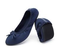 Greatonu Ballerines Femme Plates Ballerines Pliable Bout Fermé Chaussures Pointe Ronde avec Semelle Souple - Parfait pour Les Mariages et Les fêtes-Blu Scuro-36