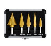 GREATRICH 5 Pièce Foret a Etage Metal, (5 - 13 mm, 3 - 13 mm, 6 - 19 mm, 5 - 22 mm, 6 - 35 mm) Foret Conique Étagé HSS Titane, Bois, Fraiseuse a Metaux, Coffret Aluminium pour Électriciens & DIY