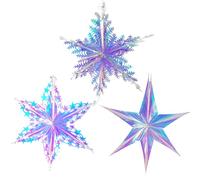 GREATRIL Lot de 3 flocons de neige irisés - Décoration à suspendre - Film scintillant - Grande étoile hexagonale - Décoration de fête pour Noël, après-ski, Nouvel An, anniversaire