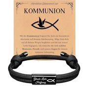 GreatRise Cadeau de confirmation pour garçons et filles - Bracelet symbole poisson Ichthys avec carte de vœux et boîte cadeau - Longueur réglable - Cadeau pour baptême, première communion, noir #1