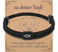 GreatRise Cadeau de confirmation pour garçons et filles - Bracelet symbole poisson Ichthys avec carte de vœux et boîte cadeau - Longueur réglable - Cadeau pour baptême, première communion, noir #4