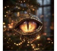 GreatRise Lot de 2 pendentifs œil de dragon en acrylique 2D plats - Œil de dragon - Décoration de sapin de Noël à suspendre - Yeux effrayants - Décoration pour sapin de Noël - Doré