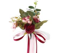 GreatRise Lot de 4 nœuds à fleurs artificielles avec ventouses - Décoration de voiture de mariage - Rétroviseur de voiture - Poignée de porte - Chaise - Décoration de retour - Rose bordeaux