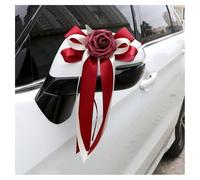 GreatRise Lot de 6 nœuds de voiture avec fleurs en soie - Ruban en satin - Décoration de voiture de mariage - Rouge