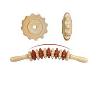 GreatRise Rouleau de massage en bois pour fascia, avec poignée, pour masser le dos, le corps, le ventre, la relaxation musculaire - Bicolore - Courbé - Onze rayons
