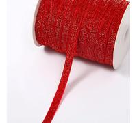 GreatRise Ruban de satin à paillettes métalliques - Ruban en velours à paillettes - Ruban décoratif - Pour couture, anniversaire, fête, mariage, Noël - Rouge #1 - 0,6 cm