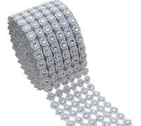 GreatRise Ruban de strass 6 rangées de 10 cm de large - Motif fleur - Cristal décoratif - Pour bricolage, artisanat, couture, vêtements, cadeau, mariage, fête, décoration - Argenté