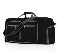 GreatRise Sac de voyage pliable 65 l - Grand sac de nuit - Sac de sport pour homme et femme - Avec compartiment à chaussures - Sac de transport pour weekend, fitness, voyage, camping, Noir