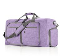 GreatRise Sac de voyage pliable 65 l - Grand sac de nuit - Sac de sport pour homme et femme - Avec compartiment à chaussures - Sac de transport pour weekend, fitness, voyage, camping, Violet