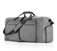 GreatRise Sac de voyage pliable 65 l - Grand sac de nuit - Sac de sport pour homme et femme - Avec compartiment à chaussures - Sac de transport pour weekend, fitness, voyage, camping, gris