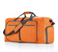 GreatRise Sac de voyage pliable 65 l - Grand sac de nuit - Sac de sport pour homme et femme - Avec compartiment à chaussures - Sac de transport pour weekend, fitness, voyage, camping, Orange