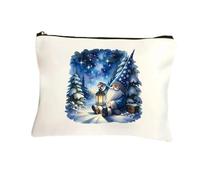 GreatRise Trousse de maquillage en toile avec motif Père Noël lutin - Trousse de maquillage pour femme - Fermeture éclair - Organiseur pour voyage - Cadeau de Noël - Bleu, bleu