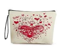 GreatRise Trousse de toilette à motif cœur - Petite trousse de toilette portable avec fermeture éclair - Cadeau en lin et en forme de cœur - Pour petite amie, mère, mariée, demoiselle d'honneur -