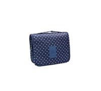 GreatRise Trousse de toilette à suspendre - Pliable - Sac de maquillage étanche avec crochet - Trousse de toilette de voyage pour homme et femme, Pois bleu marine