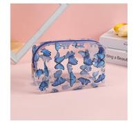 GreatRise Trousse de toilette en PVC transparent avec imprimé mignon - Étanche - Fermeture éclair - Trousse de toilette de voyage pour enfants, famille, femme, homme - Bleu papillon