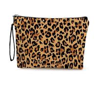 GreatRise Trousse de toilette léopard 17 x 25 cm Trousse de toilette en lin Grande capacité Organiseur de maquillage de voyage avec fermeture éclair Trousse de toilette portable Sacs Jaune léopard