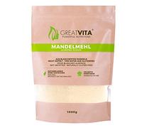 GreatVita Farine d'amande naturelle et blanchie, farine fine d'amandes moulues, idéale pour la cuisine à faible teneur en glucides, la pâtisserie et la panure, riche en protéines et fibres, végétalien