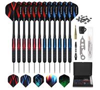 Grebarley Fléchettes avec pointe en métal, 6 pièces de 22 grammes et 6 pièces de 20 grammes Fléchettes professionnelles en acier ROUGE