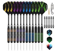 Grebarley Lot de 12 fléchettes professionnelles avec pointe en métal, tige en aluminium 18, avec 9 ailettes et 20 anneaux