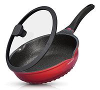 GREBLON Poêle à frire profonde antiadhésive avec couvercle 3 en 1 sauteuse, poêle et mini wok, revêtement en céramique, compatible avec les plaques à induction, base en acier inoxydable, sans PTFE et