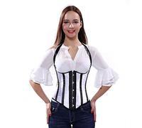 Grebrafan Bustier Serre Taille Corset Rayé avec Bretelles (EU(34-36) M, Blanc)