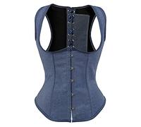 Grebrafan Corset Bleu Serre Taille en Jeans avec Bretelle Steampunk EU(40-42) 2XL
