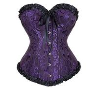 Grebrafan Corset Broderie Mariage Bustier Top Classique Grande Taille (EU(50-52) 7XL,Violet Noir)