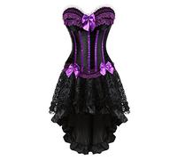 Grebrafan Corset Bustier Femme à Rayures et Jupe Asymétrique en Tulle (EU(48-50) 6XL, Violet)