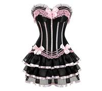 Grebrafan Corset Bustier Femme à Rayures et Jupe Tulle Punk Rock (EUR(42-44) 3XL, Rose)