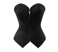 Grebrafan Corset Bustier Noir Rayé Blanc Burlesque élégant avec Fermeture éclair EU(34-36) M