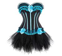 Grebrafan Corset Bustier Rayé avec Jupe en Tulle Tutu Burlesque (EUR(40-42) 2XL, Turquoise)
