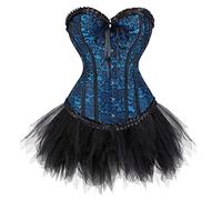 Grebrafan Corset Bustier Renaissance avec Jupe en Tulle Tutu Gothique (EUR(46-48) 5XL, Noir Bue)