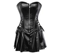 Grebrafan Corset Cuir Femme Medieval et Jupe Steampunk (EU(50-52) 7XL, Noir)