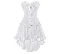 Grebrafan Corset Pirate et Jupe Tulle Deguisement Steampunk Femme Bustier (EUR(30-32) XS, Blanc)