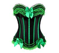 Grebrafan Corset Rayé Bustier Push up Femme à Rayures Zip (EU(40-42) 2XL, Vert)